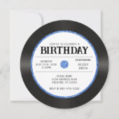 Retro Blue Glitter Vinyl Record Verjaardagsfeest Kaart (Voorkant)