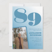 Retro Blue Gradient Foto 89e verjaardag Kaart (Voorkant)