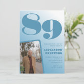 Retro Blue Gradient Foto 89e verjaardag Kaart (Staand voorkant)