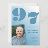 Retro Blue Gradient Foto 97e verjaardag Kaart (Voorkant)