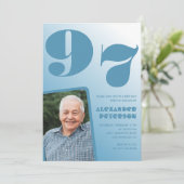 Retro Blue Gradient Foto 97e verjaardag Kaart (Staand voorkant)