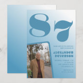 Retro Blue Gradient Foto Mannen 87e verjaardag Kaart (Voorkant / Achterkant)