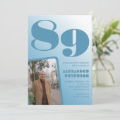 Retro Blue Gradient Foto Mannen 89ste verjaardag Kaart (Staand voorkant)