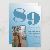 Retro Blue Gradient Foto Mannen 89ste verjaardag Kaart (Voorkant / Achterkant)