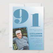 Retro Blue Gradient Foto Mannen 91ste verjaardag Kaart (Voorkant)