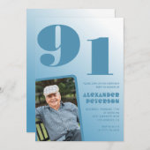 Retro Blue Gradient Foto Mannen 91ste verjaardag Kaart (Voorkant / Achterkant)