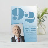 Retro Blue Gradient Foto Mannen 92ste verjaardag Kaart (Staand voorkant)