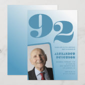 Retro Blue Gradient Foto Mannen 92ste verjaardag Kaart (Voorkant / Achterkant)