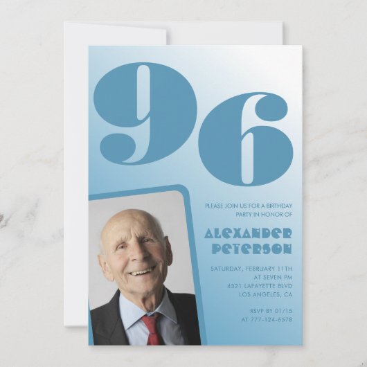 Retro Blue Gradient Foto Mannen 96ste verjaardag Kaart (Voorkant)