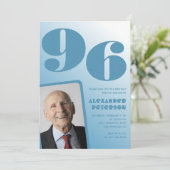 Retro Blue Gradient Foto Mannen 96ste verjaardag Kaart (Staand voorkant)