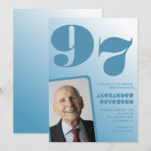 Retro Blue Gradient Foto Mannen 97e verjaardag Kaart (Voorkant / Achterkant)