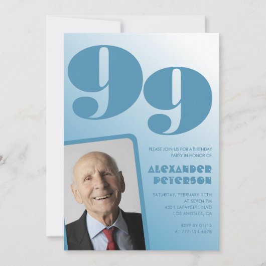Retro Blue Gradient Foto Mannen 99ste verjaardag Kaart (Voorkant)
