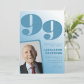 Retro Blue Gradient Foto Mannen 99ste verjaardag Kaart (Staand voorkant)