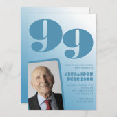 Retro Blue Gradient Foto Mannen 99ste verjaardag Kaart (Voorkant / Achterkant)
