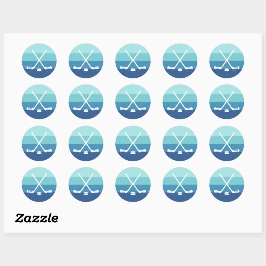 Retro Blue Gradient Ice Hockey Ronde Sticker (Vel)