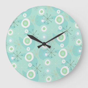 Retro Blue-Green Atomic Age Pattern-klok Grote Klok