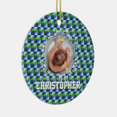 Retro Blue & Green Geometric Abstract Baby Keramisch Ornament (Rechts)