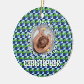 Retro Blue & Green Geometric Abstract Baby Keramisch Ornament (Links)