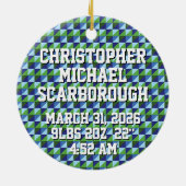 Retro Blue & Green Geometric Abstract Baby Keramisch Ornament (Achterkant)