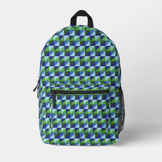 Retro Blue & Green Geometric Triangle Abstract Pet Bedrukte Rugzak (Voorkant)