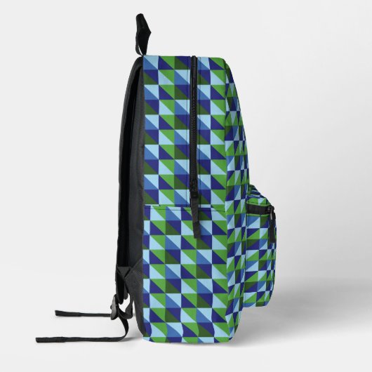 Retro Blue & Green Geometric Triangle Abstract Pet Bedrukte Rugzak (Links)
