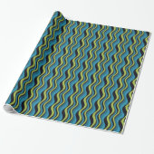 Retro Blue Green Grey Zee Waves Patroon Cadeaupapier (Uitgerold)