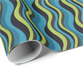 Retro Blue Green Grey Zee Waves Patroon Cadeaupapier (Rol Hoek)
