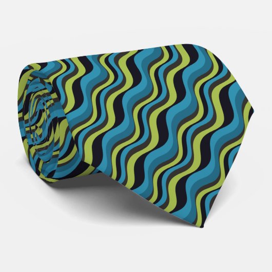 Retro Blue Green Grey Zee Waves Patroon Stropdas (Opgerold)