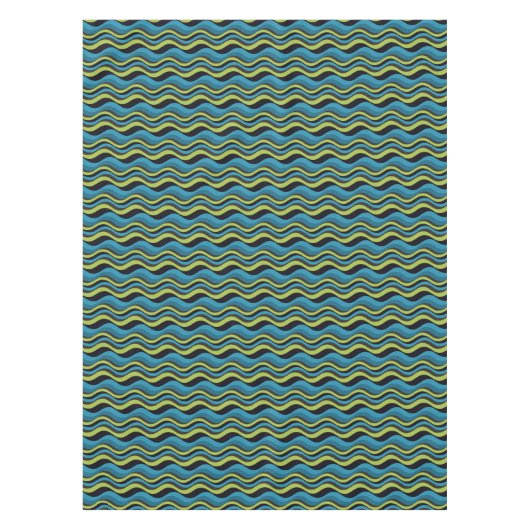 Retro Blue Green Grey Zee Waves Patroon Tafelkleed (Voorkant)