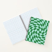 Retro Blue Green Pastel Warped Checkered Notitieboek (Binnen)