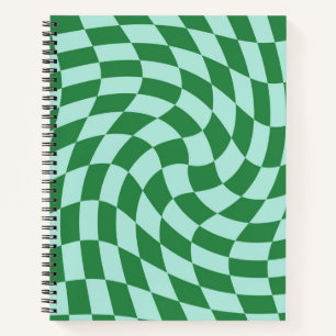 Retro Blue Green Pastel Warped Checkered Notitieboek