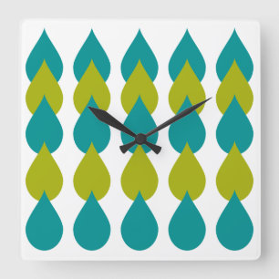 Retro Blue Green Vierkante Klok