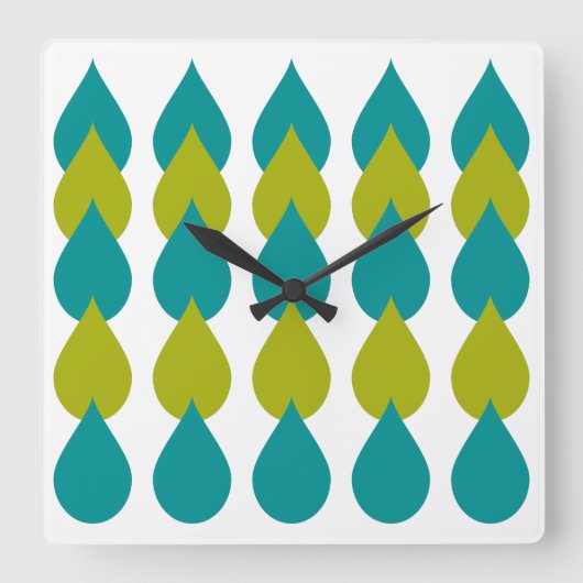 Retro Blue Green Vierkante Klok (Voorkant)