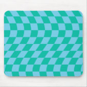Retro Blue Green Wavy Warped Checkerboard Muismat (Voorkant)
