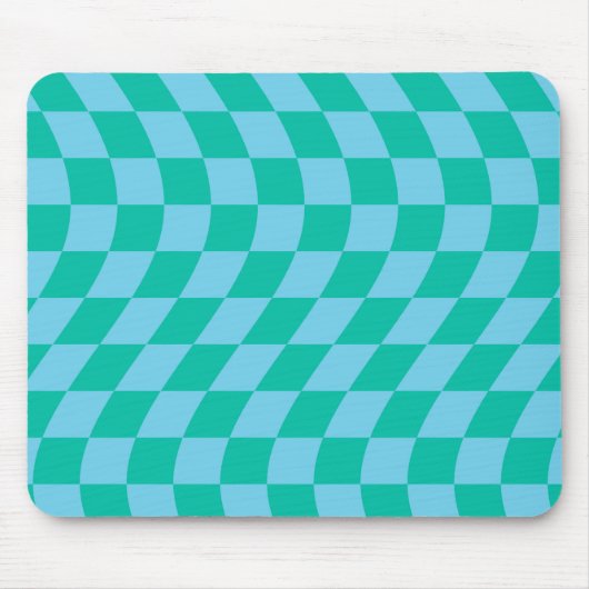 Retro Blue Green Wavy Warped Checkerboard Muismat (Voorkant)