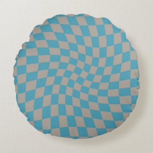 Retro Blue Grey Checkered Rond Kussen