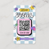 Retro Blue Groovy Logo Social Media QR Code Visitekaartje (Voorkant)