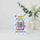 Retro Blue Groovy Logo Social Media QR Code Visitekaartje (Staand voorkant)