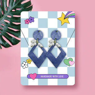 Retro Blue Groovy Oorbellen Sieraden Display Kaart Visitekaartje