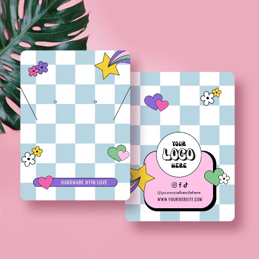 Retro Blue Groovy Oorbellen Sieraden Display Kaart Visitekaartje