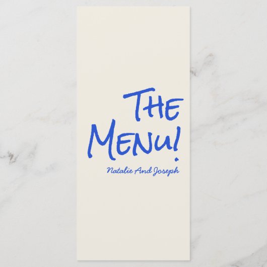 Retro Blue Hand Written Drawn Wine Wedding Menu (Achterkant)