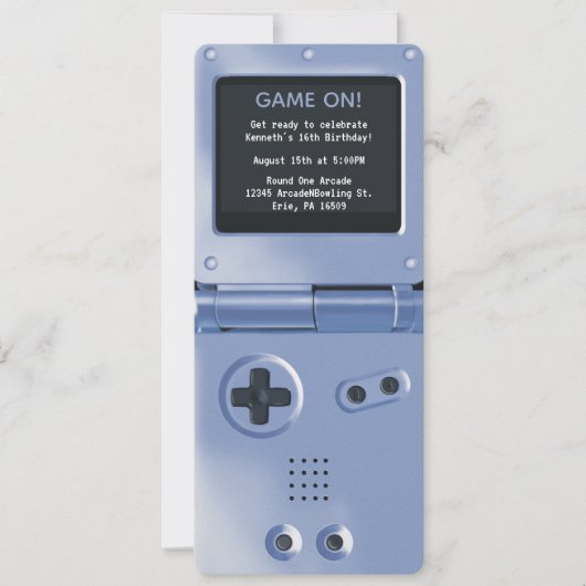Retro Blue Handheld Gaming Birthday Invitation Kaart (Voorkant)