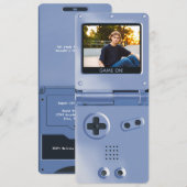Retro Blue Handheld Gaming II Birthday Invitation Kaart (Voorkant / Achterkant)