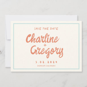 Retro Blue Handwriting Weddenschap Opslaan Datum Kaart