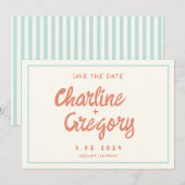 Retro Blue Handwriting Weddenschap Opslaan Datum Kaart (Voorkant / Achterkant)