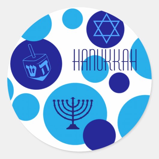 Retro Blue Hanukkah Stippen Ronde Sticker (Voorkant)