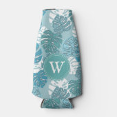 Retro Blue Hawaiian Monstera Leaf Monogram Flesjeskoeler (Voorkant)