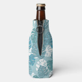 Retro Blue Hawaiian Monstera Leaf Monogram Flesjeskoeler (Fles Achterkant)