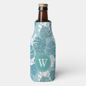 Retro Blue Hawaiian Monstera Leaf Monogram Flesjeskoeler (Fles Voorkant)