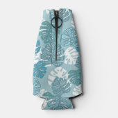 Retro Blue Hawaiian Monstera Leaf Monogram Flesjeskoeler (Achterkant)